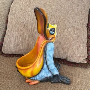 Ceramic Pelican Wine Bottle Holder - Bright Yellow Beak with Sky Blue Body